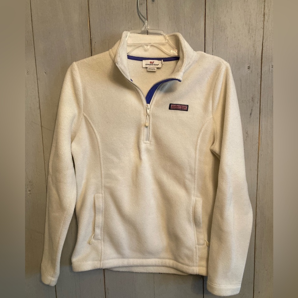 Vineyard Vines Sweatshirt Womens Small Fleece Off White 1/4 Zip Long Sleeve